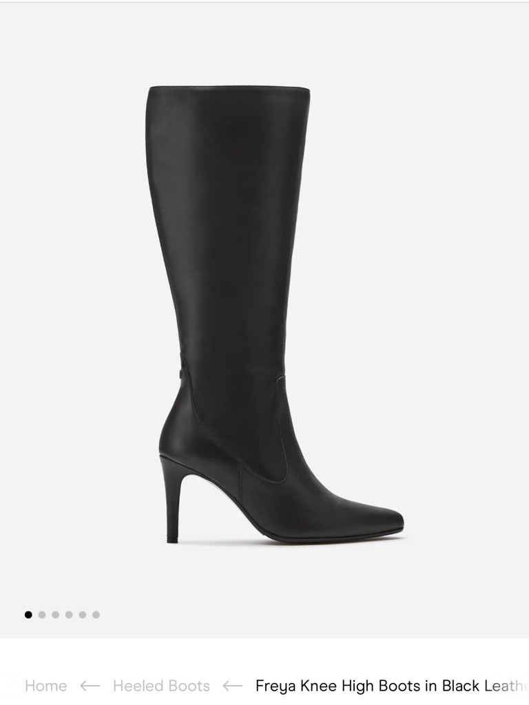 Duo Boots Freya Knee-High Black Leather Stiletto Heeled Boots Size 7.5 Wide Calf